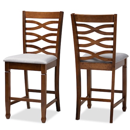 Baxton Studio Lanier Grey Upholstered Walnut Wood 2-PC Counter Height Pub Chair Set 161-9887